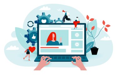 Follower watches vlog. Vector illustration EPS 10 isolated on white background