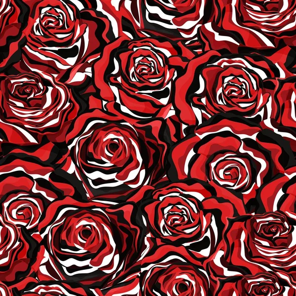 Padrão vetorial sem costura com rosas em estilo artístico preto, branco e vermelho — Vetor de Stock