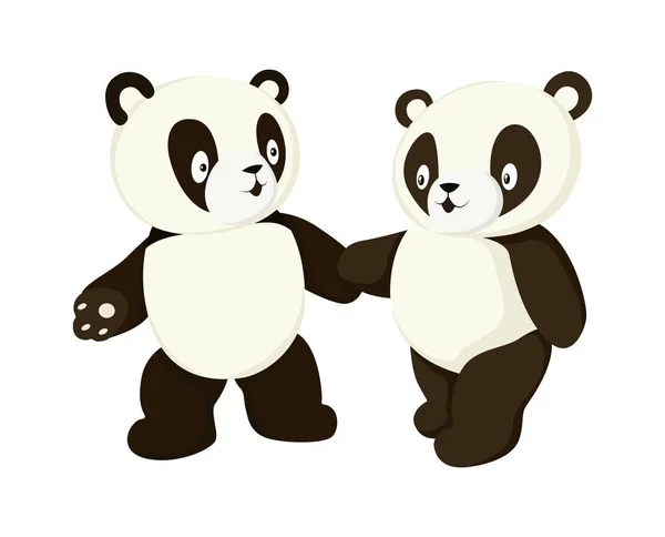 Deux pandas stylisés dessin complet du corps. Icône simple panda ours ou logo design — Image vectorielle