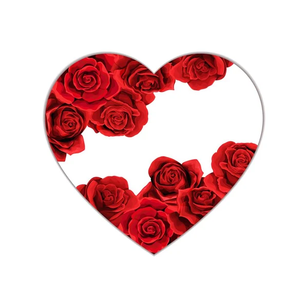Diseño de rosa roja como corte de forma de corazón — Vector de stock