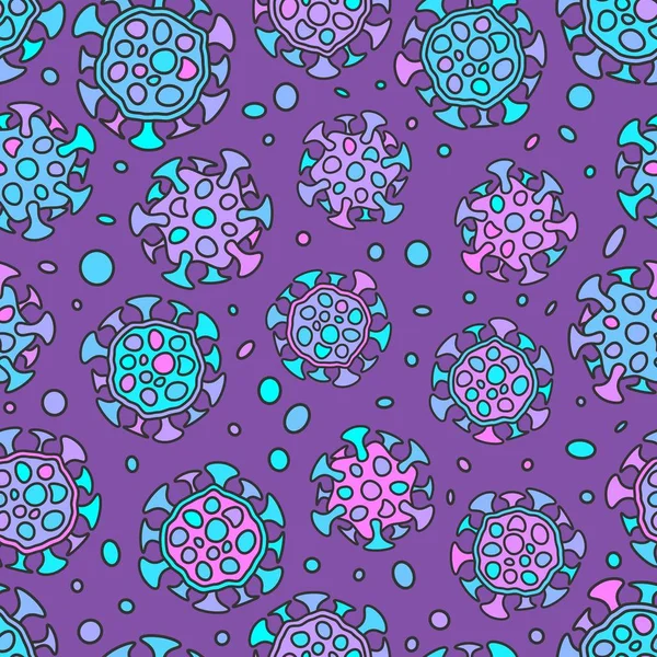 Una gran cantidad de brillantes células de biología brillante, bacterias y virus patrón sin fisuras — Archivo Imágenes Vectoriales