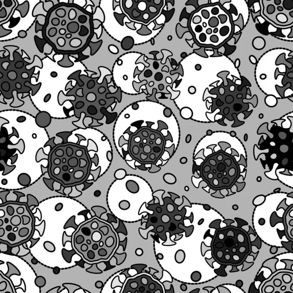 Patrón sin costura vectorial con elementos de coronavirus doodle — Archivo Imágenes Vectoriales