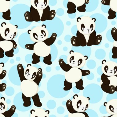 Kawaii panda ayıları. Çeşitli şekillerde şirin pandalar kusursuz pozlar veriyor.
