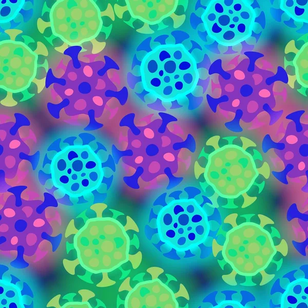 Microorganismos y virus dibujados a mano con un patrón transparente de efecto brillante — Archivo Imágenes Vectoriales