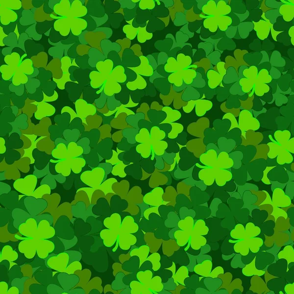 Cartoon outlined green clover leaf decorative seamless pattern background — Stockvector