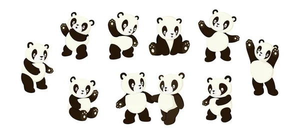 Набор милых персонажей мультяшной панды с различными эмоциями векторная иллюстрация — стоковый вектор