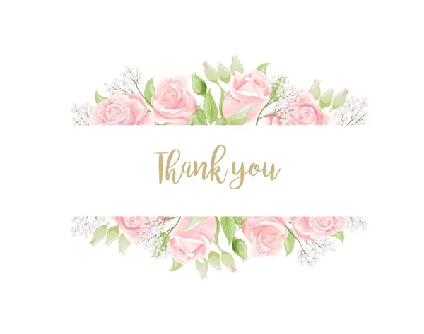 Plantilla de tarjeta de invitación Thank You con hermosas rosas rosadas — Archivo Imágenes Vectoriales