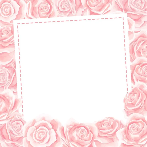 Elegante ramo floral de rosas rosadas como marco. Vector verano frontera diseño — Archivo Imágenes Vectoriales