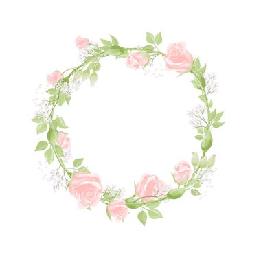 Sevgililer Günü kartpostal çelengi. Krem pembe çiçek buketi.