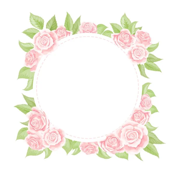 Rosa crema rosa rosa cornice a forma di cerchio, disegno a mano vettoriale illustrazione — Vettoriale Stock