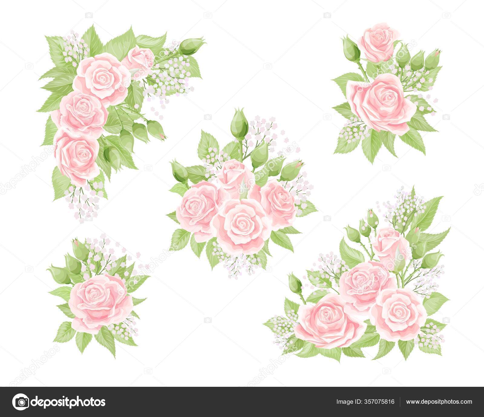 緑の葉でクリームピンクのバラの花の花束を隔離 ストックベクター C Archon7th Gmail Com