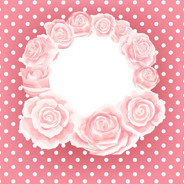 Plantilla de postal vectorial de rosa crema rosa sobre fondo de lunares — Vector de stock