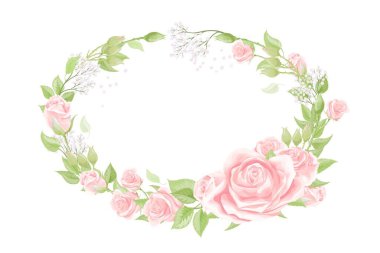 Sevgililer Günü kartpostal çelengi. Krem pembe çiçek buketi.