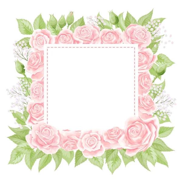 Rosa crema rosa cornice quadrata, disegno a mano vettoriale illustrazione — Vettoriale Stock