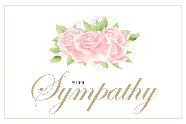 Condolências cartão de simpatia floral creme rosa rosa buquê e letras —  Vetores de Stock