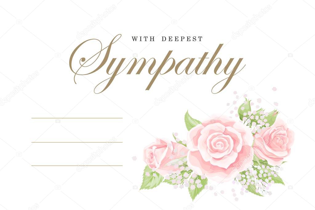 Condolences sympathy card floral cream pink rose bouquet and lettering