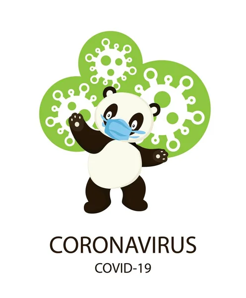 Carino personaggio Cartoon Panda indossa una maschera per la protezione da Coronavirus — Vettoriale Stock