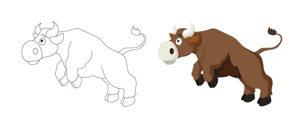 Vector ilustración estilo de dibujos animados de animales de granja de toros para colorear página del libro — Vector de stock