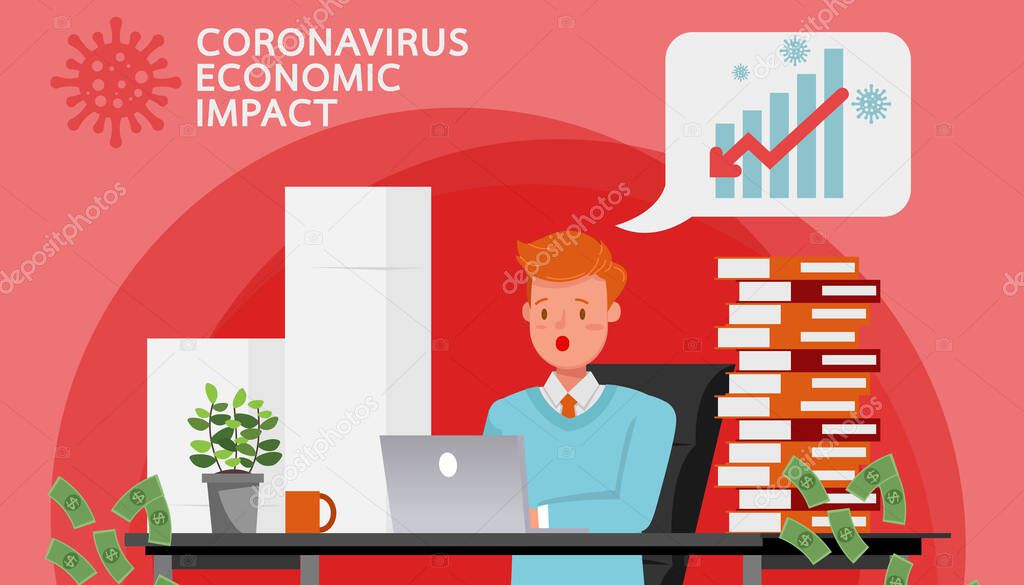 The impact of coronavirus on the stock exchange and the global economy. Businessman character vector design. no2