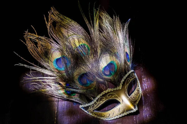 Carnival mask with peacock feathers. light brush — Stock Photo, Image