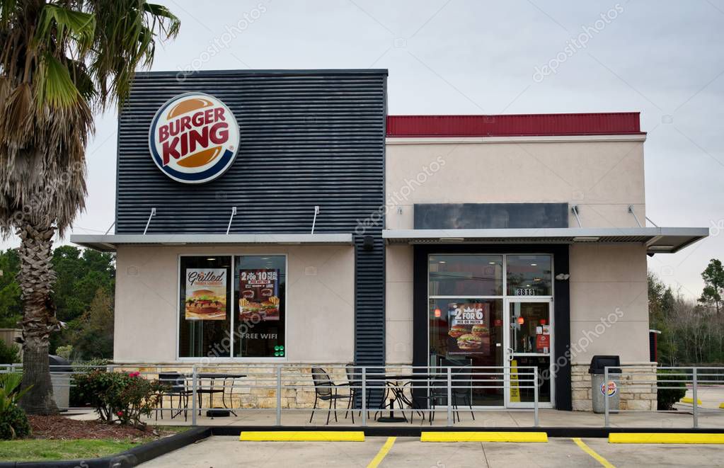 Humble, Texas/USA 11/28/2019: A small Burger King retail outlet in Humble, TX. Founded in Jacksonville Florida 1953 it now has stores in 100 countries. In Australia it is known as Hungry Jack's.