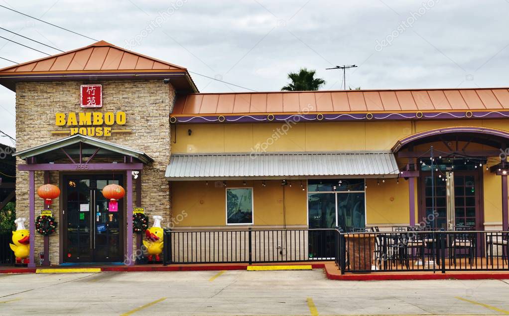 Humble, Texas/USA 01/01/2020: Bamboo House restaurant in Humble, TX building exterior on North Sam Houston Pkwy. Traditional Sichuan cuisine is served here. Currently two locations exist in Houston.
