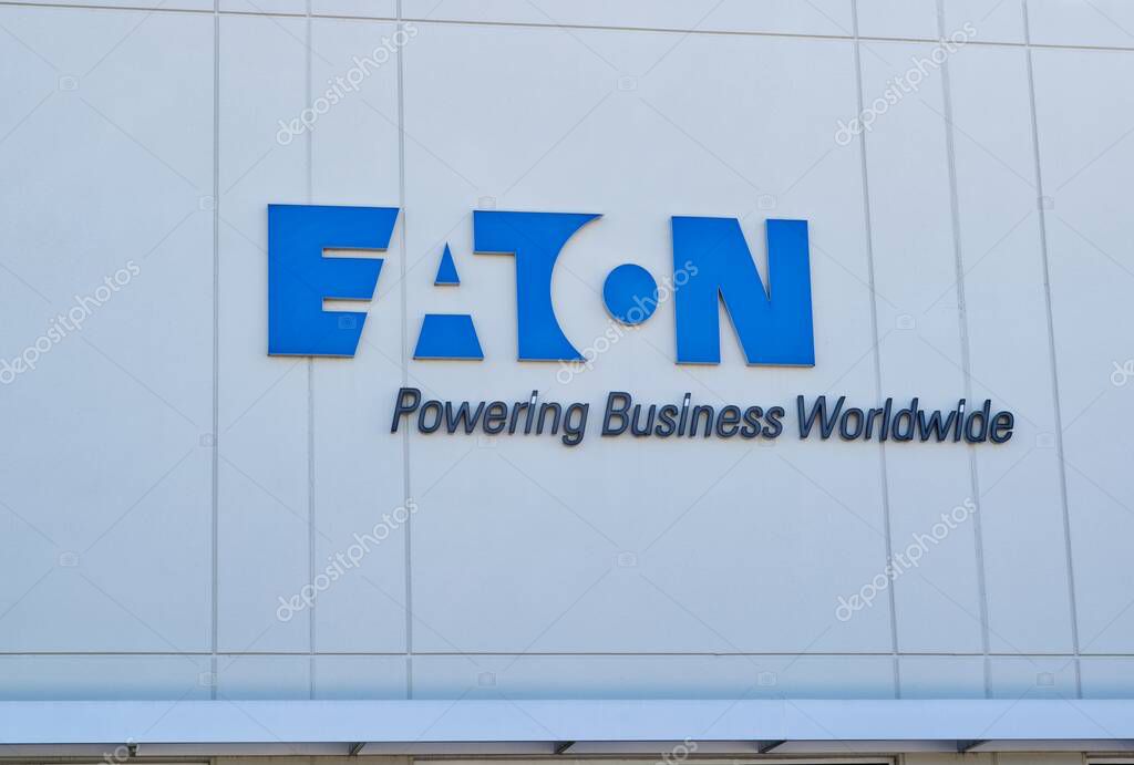 Houston, Texas/USA 02/02/2020: Eaton Corporation sign on their office building exterior in Houston, TX. A Power Management company founded in 1911 in the USA it is located in over 175 countries.