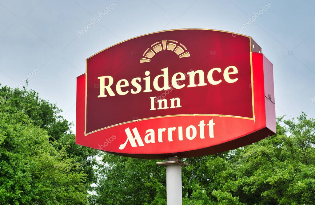 Houston, Texas/USA 03/25/2020: Marriott Residence Inn road sign in Houston, TX. An extended stay hotel chain founded in Kansas 1975, renamed to Marriott in 1987 with global locations.