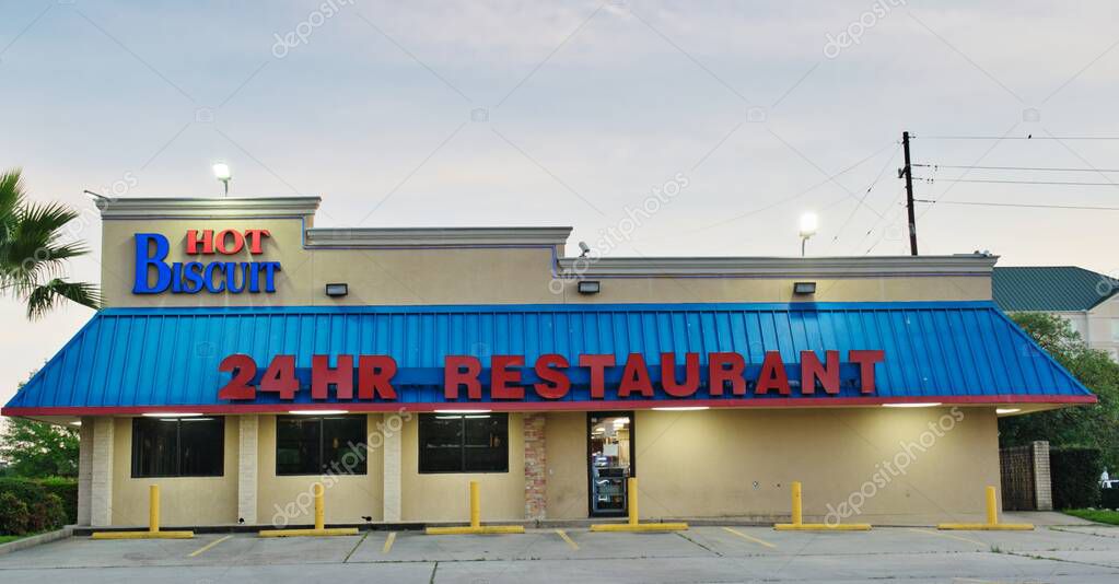Houston, Texas/USA 04/01/2020: Hot Biscuit 24 hour restaurant on JFK Blvd in Houston, TX. Traditional American diner currently closed due to coronavirus outbreak.
