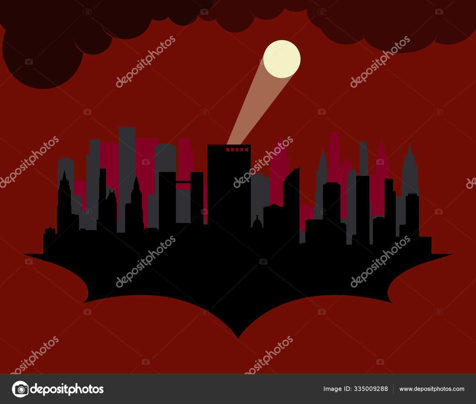 Silhouette Gotham Dark Gotham Gotham City Stock Vector Image by  ©@ #335009288