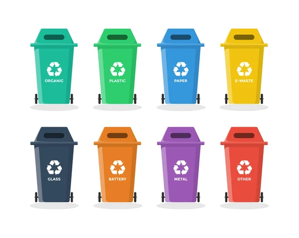 Σύνολο Recycle Bin Vector Illustrator Ανακυκλώστε Bin Εικονίδια Επίπεδο Μινιμαλιστικό — Διανυσματικό Αρχείο