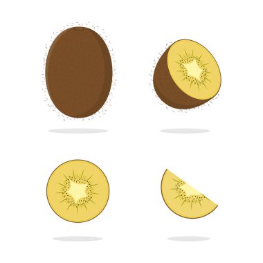 Kivi, tam meyve ve yarım. Kiwi vektör illüstrasyon çizgi film düz simgesi