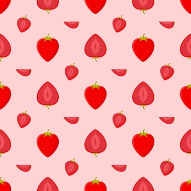 Kırmızı Çilek Kusursuz Pembe Şablon Arkaplan. Dilimlenmiş Çileksiz Desen