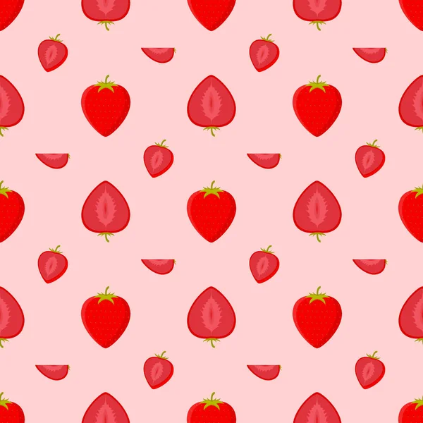 Red Strawberry Seamless Pattern Pink Background Slice Strawberry Seamless Pattern — Stock Vector