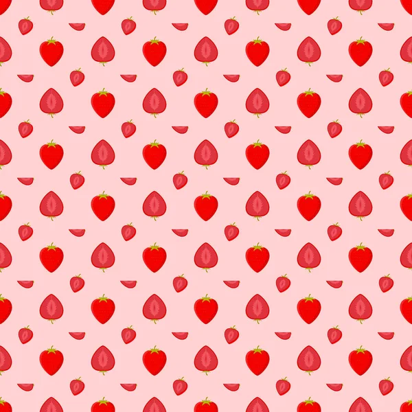 Красный Клубничный Бесшовный Розовый Фон Слегка Безморщинистой Клубники — стоковый вектор