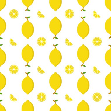 Beyaz Arkaplanda Limon Meyveleri Kusursuz Desen - Doğa