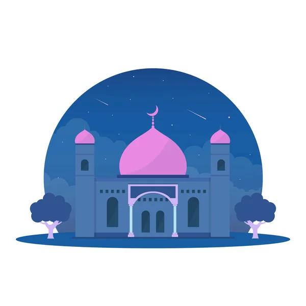 Islámská Mešita Noční Ilustrace Plochá Mešita Icon Vektor — Stockový vektor