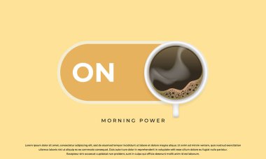 Bir fincan kahve afişi ilanı, Flyer Vector illüstrasyonu, İmaj Sabah Gücü