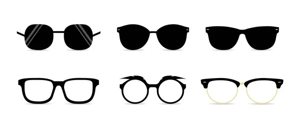 Glasses Icon Vector Set Collection Black Sunglasses Image Illustration — Stock Vector