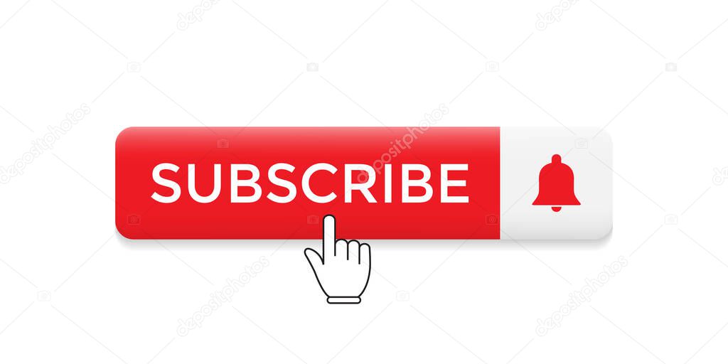 Subscribe Button Icon Vector with Hand Cursor. Subscribe for Channel, Streaming, Blogging, and Social Media