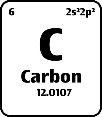 Atom numarası veya kimya bilimi konsepti veya deneyi olan elementlerin periyodik tablosunda siyah ve beyaz arkaplan üzerine karbon (C) düğmesi.