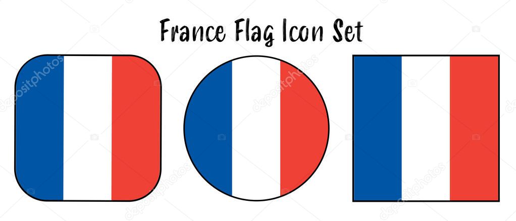 France Flag Button set - rounded, circle, and square for European push button concepts.