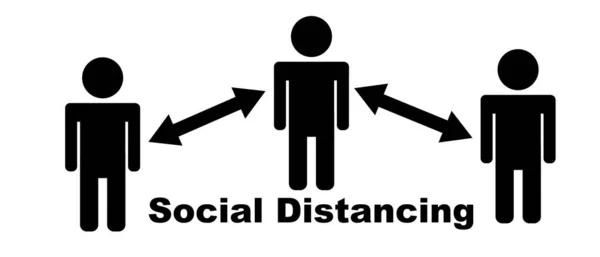 Social Distancing Concept Drie Mensen Zwart Wit Icoon Vector Met — Stockvector