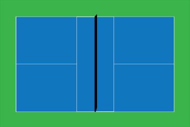 Recreational sport of pickleball court in USA looking at an empty blue vector court and green grass background. clipart
