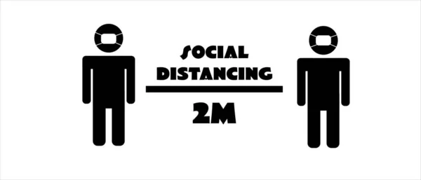 Dua Meter Konsep Jarak Sosial Orang Orang Bertopeng Vektor Ikon - Stok Vektor