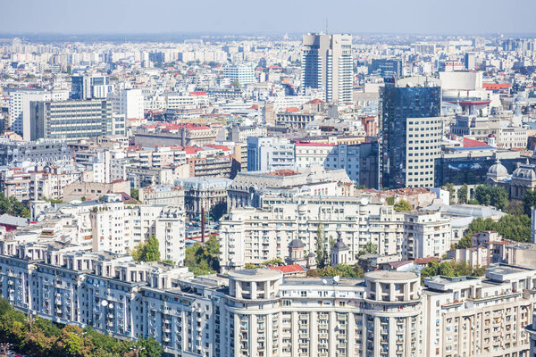 High angle view of some buildings in Bucharest.