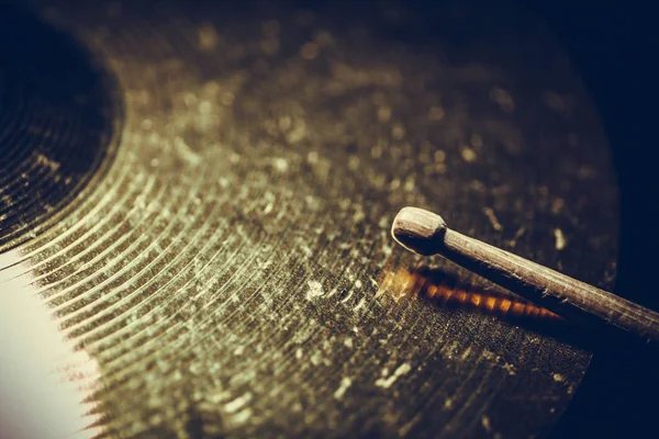 Drum stick and cymbal detail — Stock Photo, Image