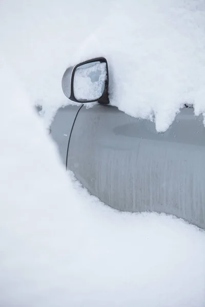 Snow-covered car mirror — Stock Photo, Image