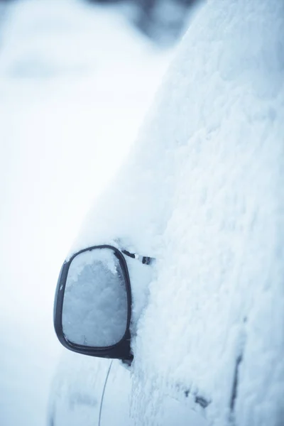 Snow-covered car mirror — Stock Photo, Image