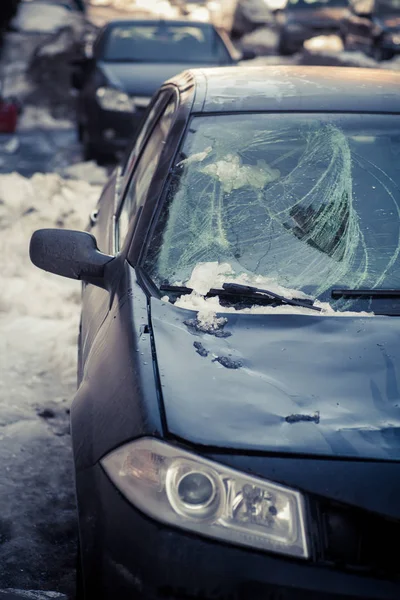 Auto rozbité Větrný štít — Stock fotografie